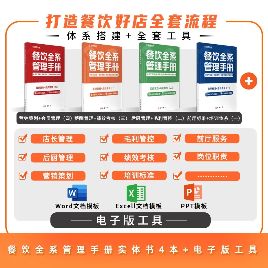 餐饮全系管理手册：前厅后厨、毛利管控到绩效薪酬的全流程