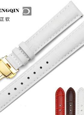 适用VETOO维途牛皮手表带 金色双按蝴蝶扣 白色粉红色彩色真皮表