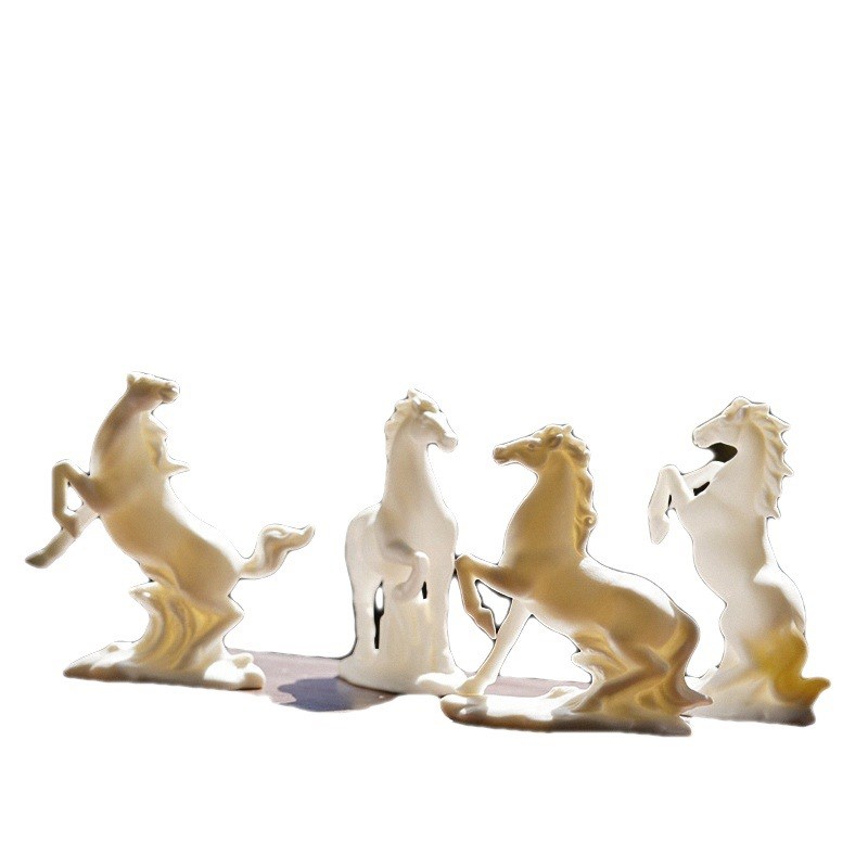 德化陶瓷小马微景观摆件假山水族多肉盆景造景装饰品骏马动物配件