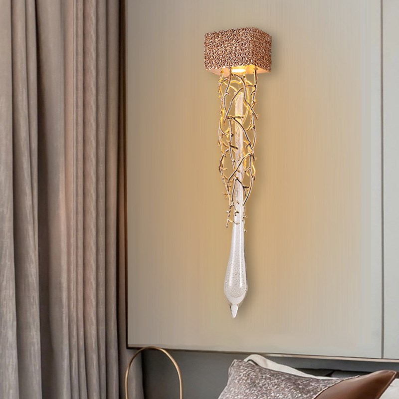 美式后现代卧室壁灯别墅客厅餐厅卧室轻奢复式全铝室内水晶壁灯