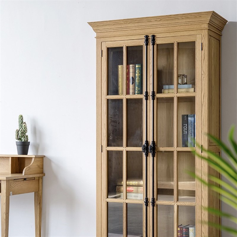 美式乡村实木做旧书柜法式天地锁别墅复古定制储物柜橡木两门书架