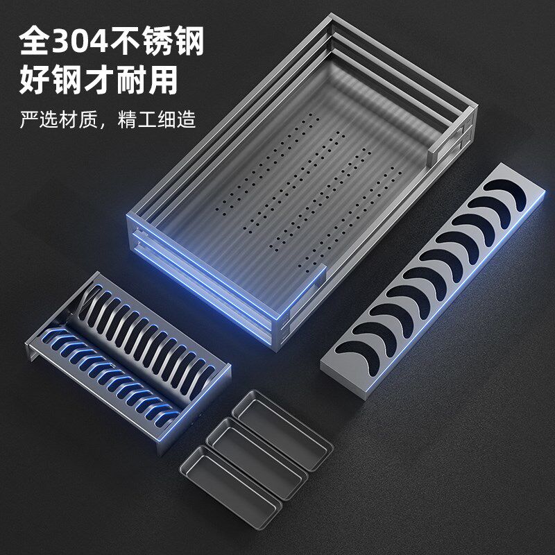 拉篮厨房橱柜304不锈钢双层抽屉式碗架收纳碟架橱柜碗篮