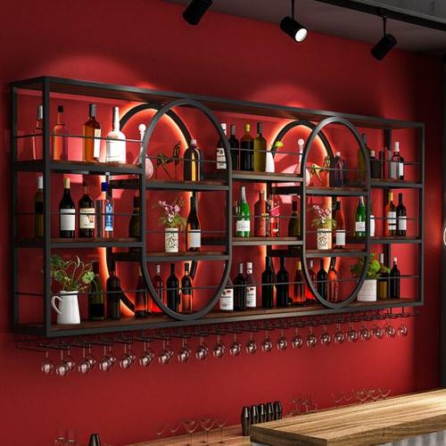 吧台酒水展示柜餐厅柜台墙上置物架子清吧酒柜发光铁艺酒架壁挂式