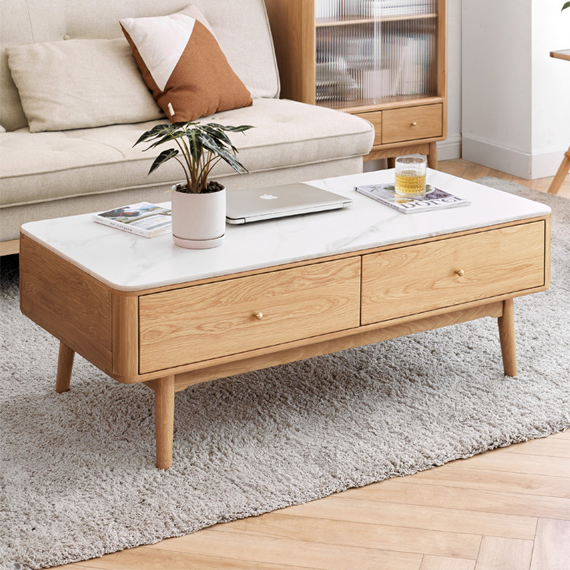 实木岩板茶几简约现代客厅橡木泡茶茶桌北欧小户型大理石轻奢家具