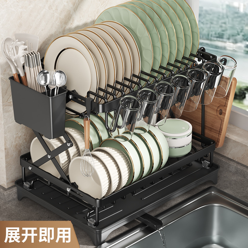 厨房可折叠碗碟收纳沥水架碗柜置物架家用台面多功能放碗盘碗筷盒