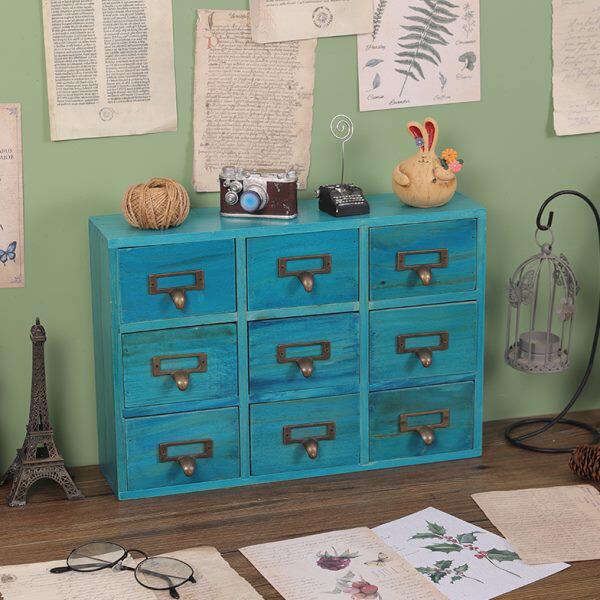 木质抽屉式储物盒桌面分格多层收纳柜首饰收纳盒复古小物件置物架