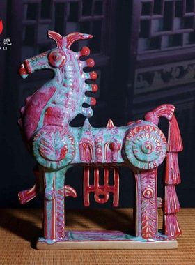 河南土产钧瓷摆件家居书房办公室台面抽象陶瓷赚装饰品钧窑美林马