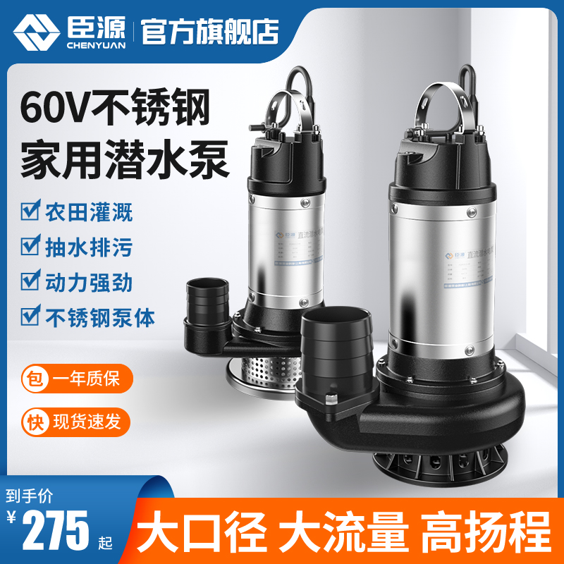 大口径直流潜水泵48V60V72V家用电动车农用小型电瓶抽水泵高扬程