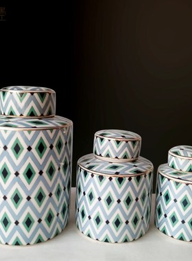 欧式家居酒柜装饰摆件收纳家庭创意陶瓷四方罐圆形罐摆设工艺品