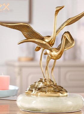 铜之父全铜仙鹤比翼双飞家居工艺摆设送朋友闺蜜婚结婚