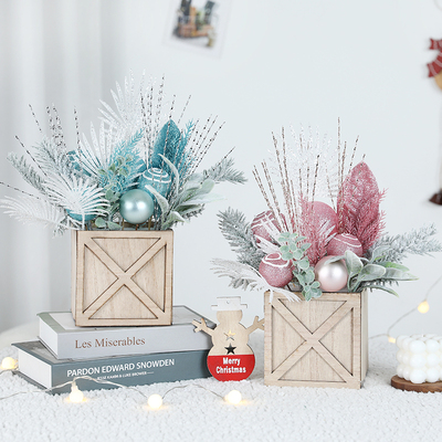 桌面圣诞树摆件迷你粉色蓝色仿真盆景圣诞节微景观小摆件拍摄道具