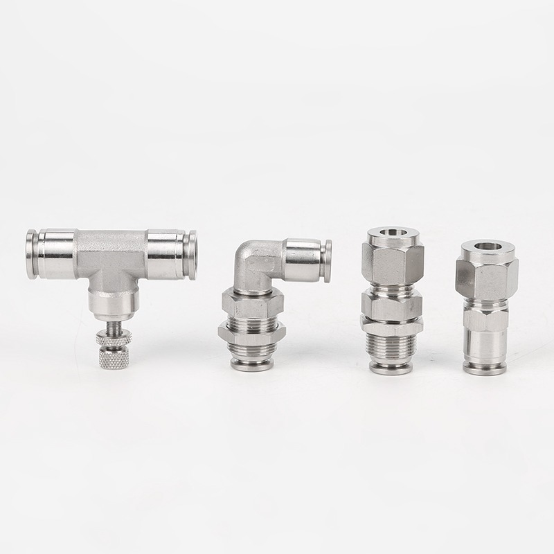 不锈钢卡套快插穿板直通PK隔板直通快速接头异径硬管软管快速转换