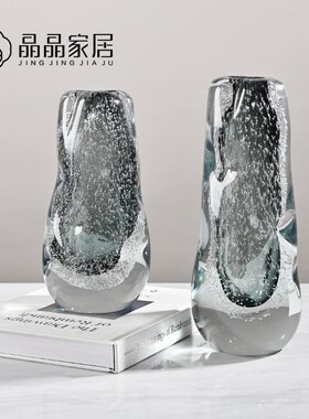 现代简约加厚灰色点点气泡创意玻璃花瓶细口精致桌面样板房摆件