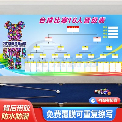 32人数比赛双败制晋级表排名榜桌球室台球厅俱乐部斯诺克海报贴画