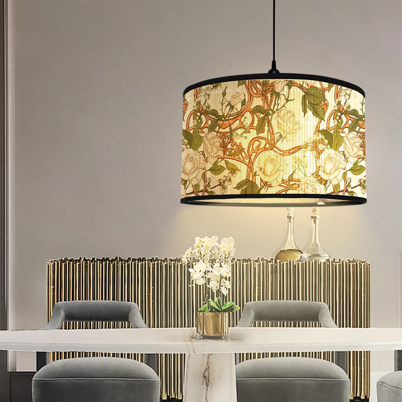 编灯罩绿植纹饰印花灯罩客厅卧室餐厅吊灯灯罩民宿民房台灯竹