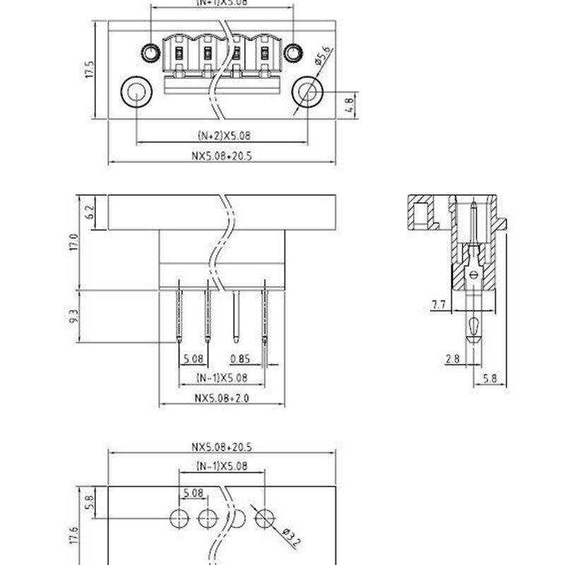 插拔式穿墙KF2ED-5.08M-2P3P4P5P6P8P9P10P12P16P带定位穿墙式