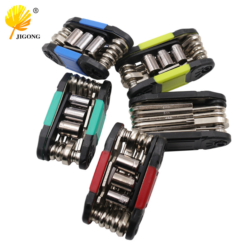 维修扳手16合1套装 山地公路车折叠维修扳手组合 自行车补胎工具