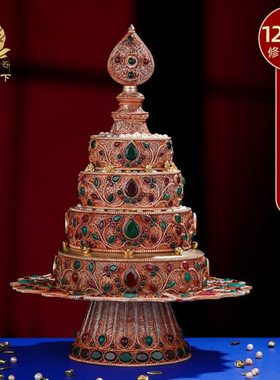 尼泊尔纯铜掐丝曼扎盘手工曼达盘曼茶罗供曼扎托盘全套12.5cm