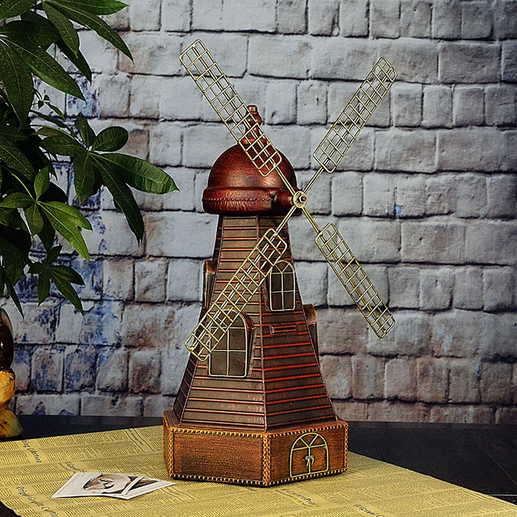 欧式仿古荷兰风车模型创意家居软装摆件铁艺车模陈列道具摆设批发