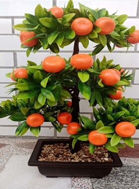 家居饰品摆件塑料假果树仿真寿桃客厅酒柜卧室乔迁招财创意工艺品