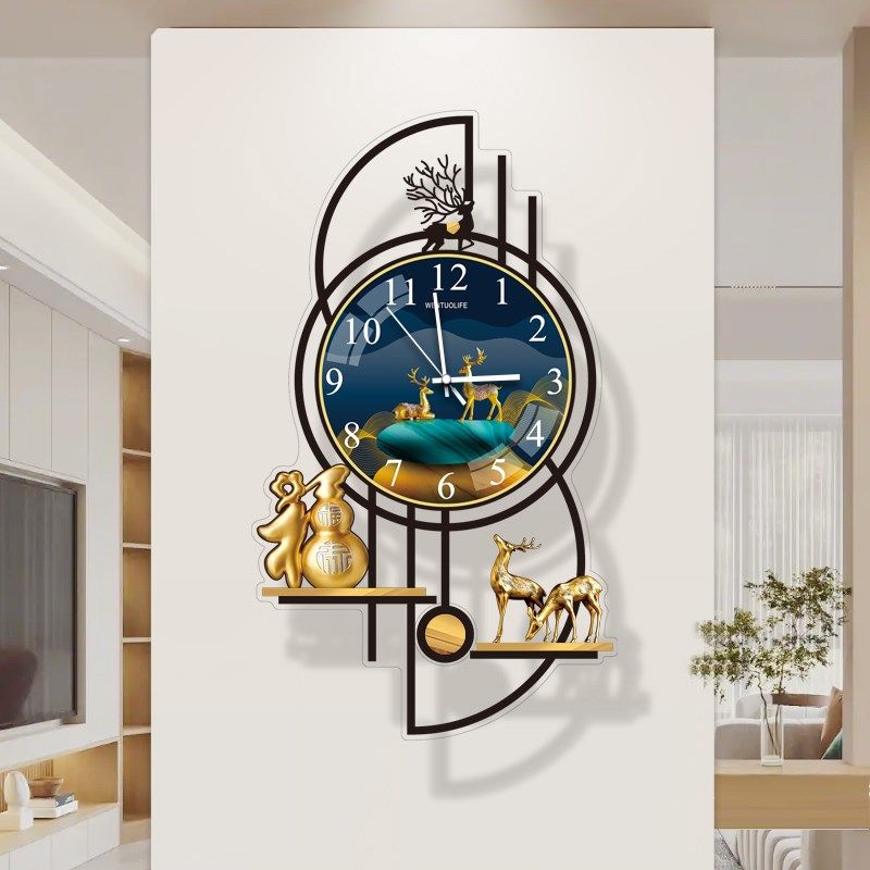 家用钟表客厅2024新款装饰w挂表时钟创意小鹿福满葫芦静音挂墙挂