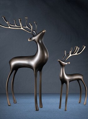 招财铜鹿摆e件高档家居轻奢办公室桌面客厅电视柜装饰摆件乔迁礼