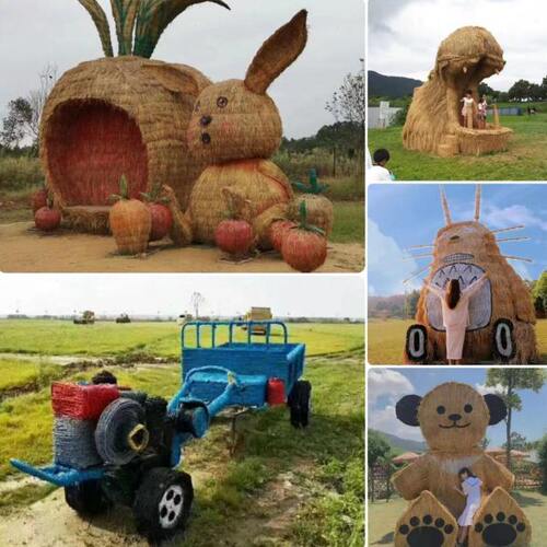 大型稻草人造型草编动物雕塑定做农耕文化稻草人工艺品丰收节道具