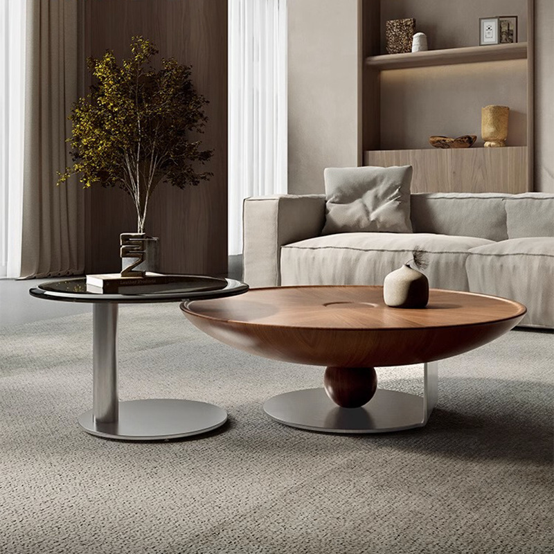 茶几意式极简客厅家用圆形大小桌子客厅茶几组合家用圆形茶几极简