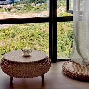 藤收纳飘窗桌小炕几榻榻米阳台茶几卧室家用禅意小茶桌窗台桌子