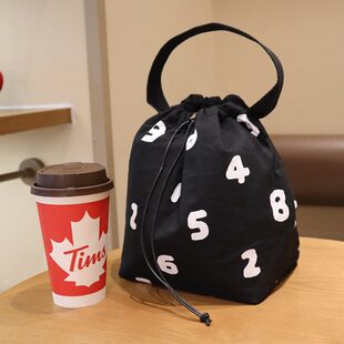 日系简约数字铝箔保温便当包抽绳手提饭盒袋学生上班族午餐包