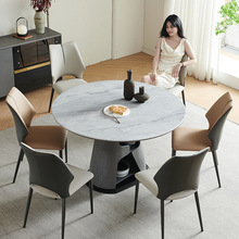 实木岩板餐桌可伸缩折叠餐桌椅组合多功能长方形可变圆桌大饭桌