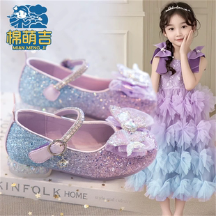 小女孩艾莎水晶表演单鞋 棉萌吉真皮女童闪亮公主鞋 2025年春秋新款
