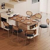 法式 复古可伸缩折叠一体岛台餐桌家用小户型多功能中古奶油风餐桌