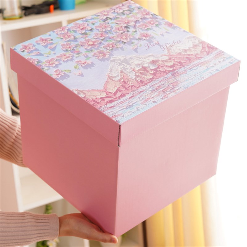 油画感礼物盒送女友生日空礼盒粉色盒子大号包装T盒仪式感空礼物