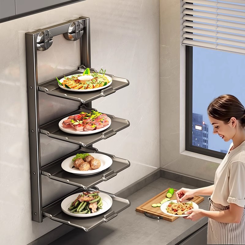 备菜置物架吸盘式多层o厨房墙面壁挂多功能免打孔太空铝折叠备菜