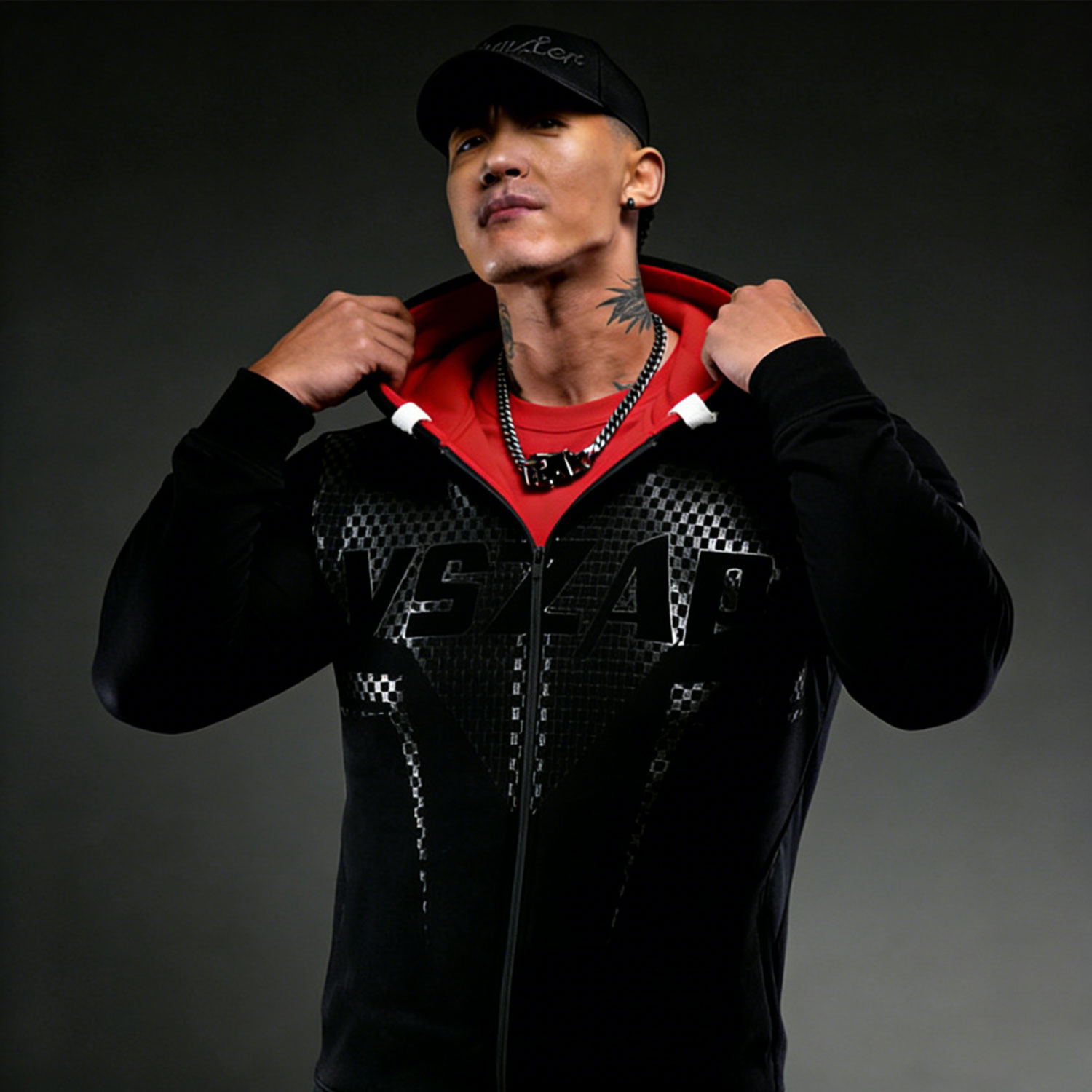 VSZAP美式立体亮片连帽卫衣男黑色拉链开衫毒液风训练运动外套