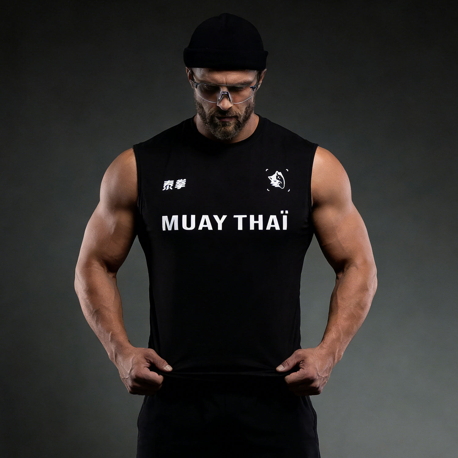 VSZAP泰拳拳击休闲穿搭运动背心男纯棉健身房无袖T恤宽松黑色坎肩