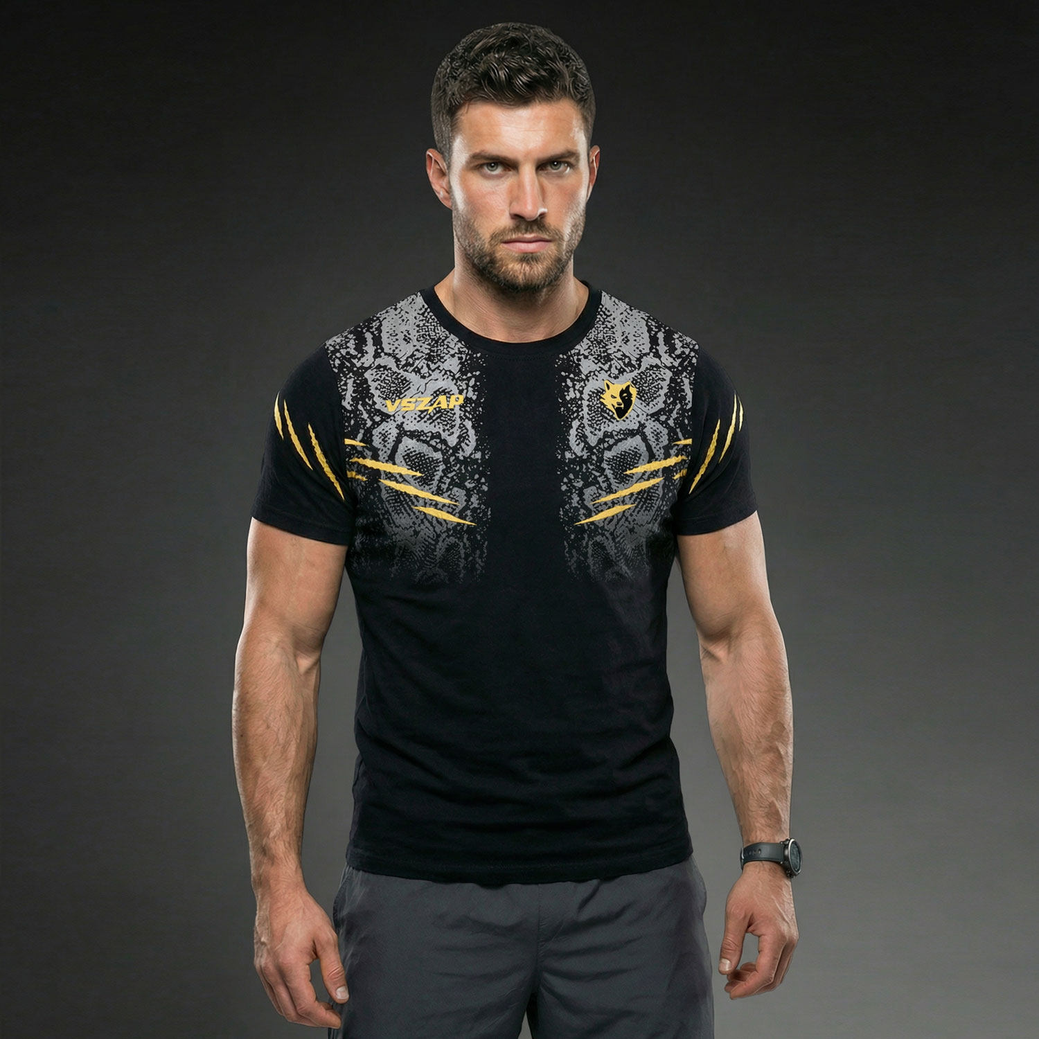 VSZAP男士潮牌时尚纯棉短袖美式宽松T恤运动服健身房训练透气上衣