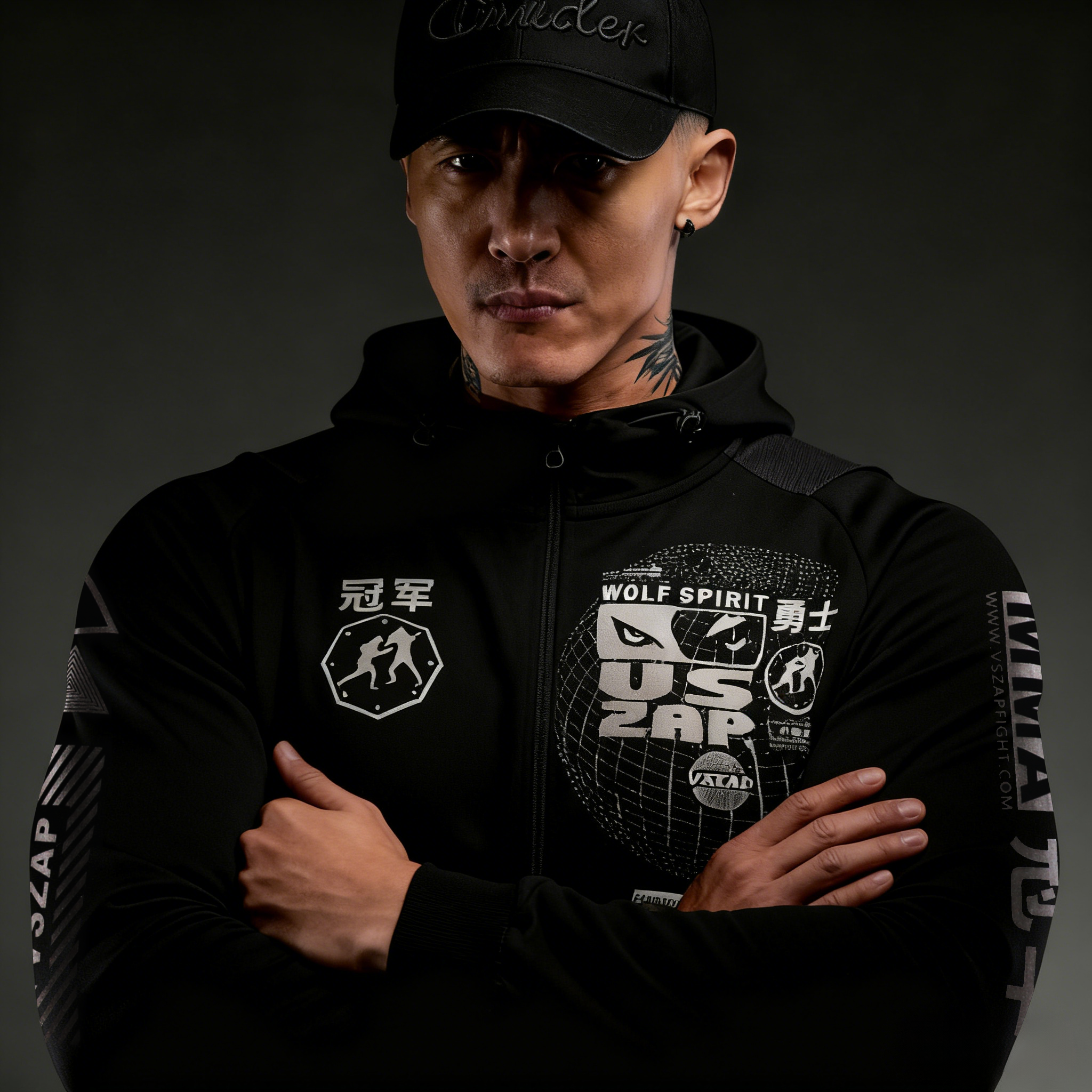 VSZAP秋冬黑色连帽卫衣男运动健身休闲纯棉开衫外套美式拉链衫