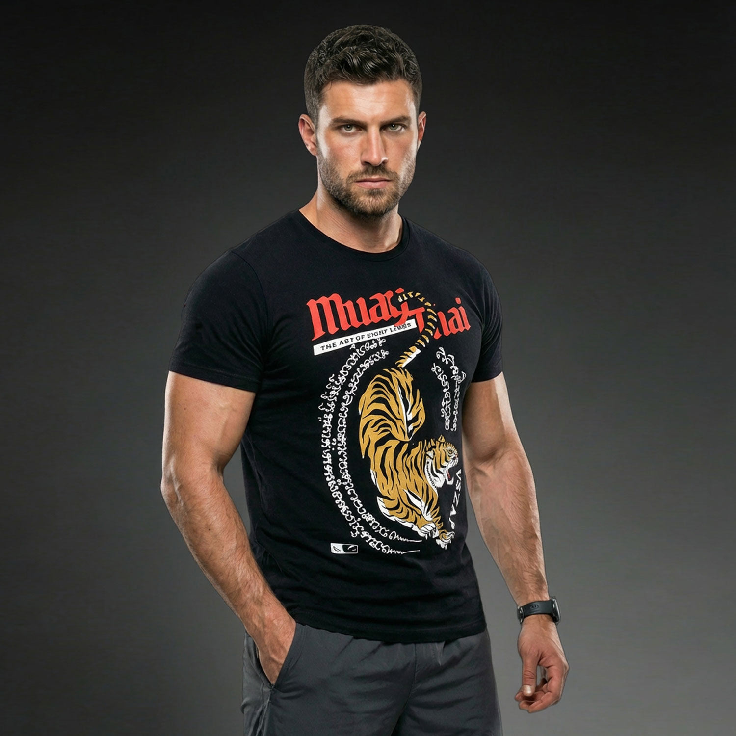 VSZAP泰国风纯棉老虎短袖男士健身房训练T恤黑色运动潮流大码上衣
