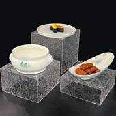 亚克力透明蓝灰色盒子底座装 饰甜品自助餐明档展示盘支架摆菜品台