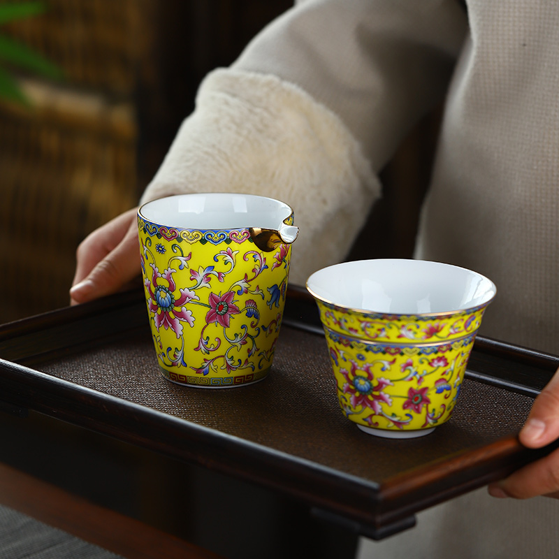 珐琅彩公道杯过滤网茶漏r泡茶组合家用陶瓷功夫茶具分茶器隔茶漏