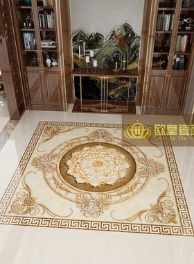 中式别墅客厅拼花瓷砖800ux800入户门厅玄关进门新款图案地板砖