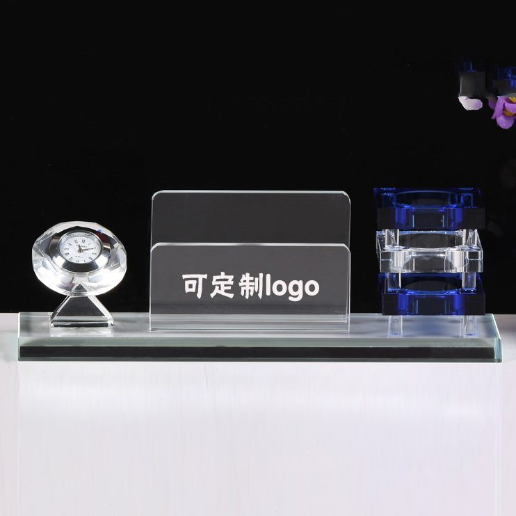 甄选创意水晶笔筒公用品水晶三件套活动礼品商务送礼开业庆典刻lo