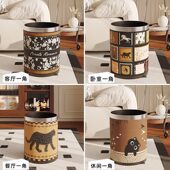 甄选美式 复古皮革垃圾桶家用轻奢档大号客厅房间厨房双层大容量浴