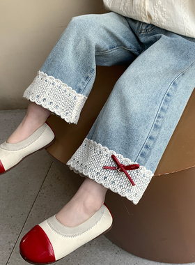 女童春秋花边牛仔裤可爱宝宝休闲裤子2026新款儿童时髦百搭阔腿裤