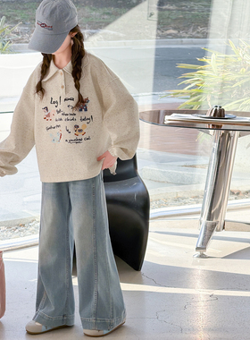 女大童春装套装2026新款洋气女童POLO衫牛仔裤两件套女孩网红衣服