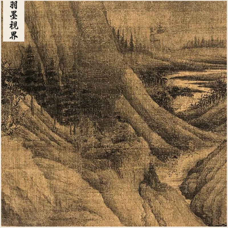 五代 董源 溪岸图 国画山水风景画 宣纸绢布古画艺术微喷高清复制