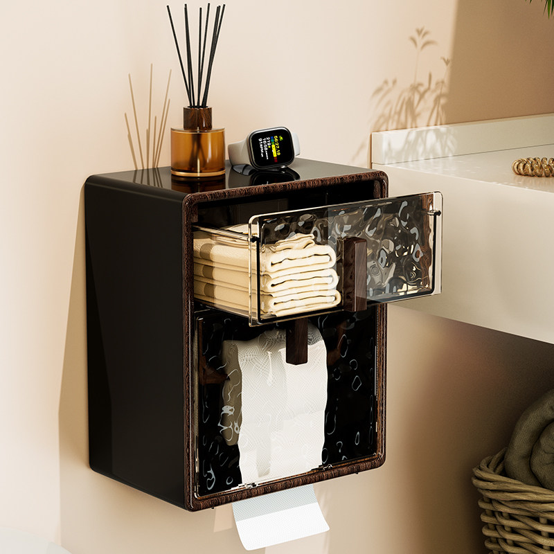 中古风卫生间水波纹复古纸巾盒卫生纸置物架卷纸防水免打孔壁挂式,收纳整理,纸巾盒,淘宝优惠券,粉丝福利购,淘宝优惠卷