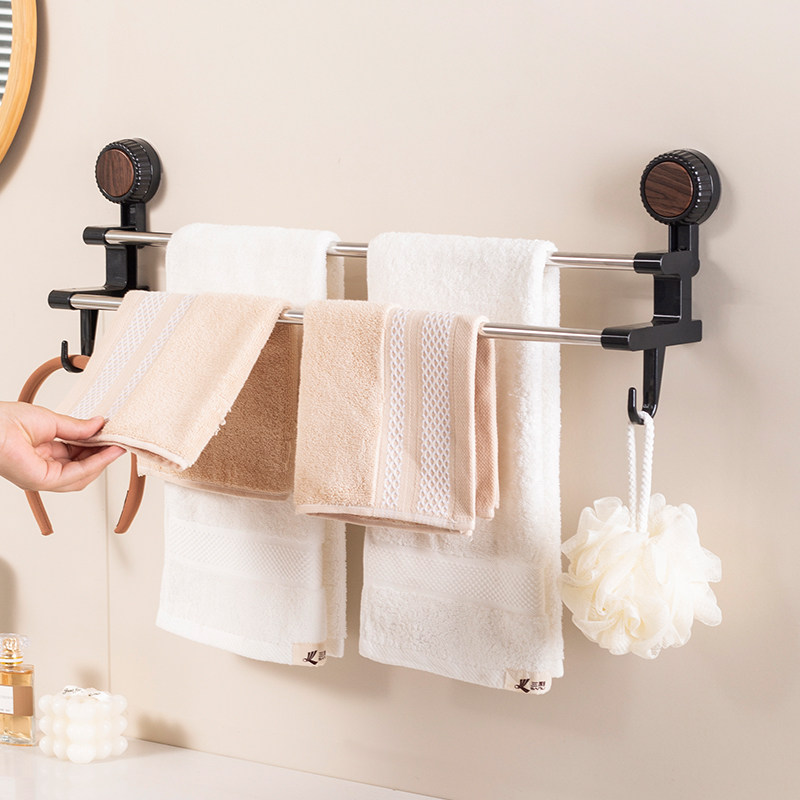 卫生间毛巾架免打孔浴室置物挂架厕所免安装不锈钢轻奢毛巾杆架子